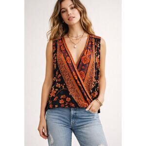 Free People Havana Floral Surplice Top Boho Sleeveless Blouse Small